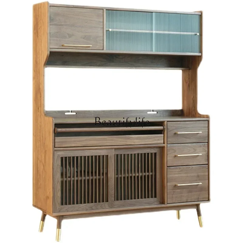 

12Nordic Solid Wood Sideboard Japanese Black Walnut Log Tea Locker
