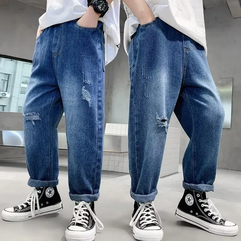 Boys' Spring and Autumn Broken Soft Jeans Children's Boys' Summer Fashion Brand Handsome Fashion Versatile Casual Long Pants