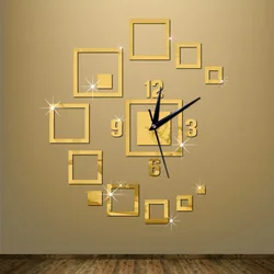 3D DIY Home Wall Clock Acrylic Mirror Square Watch Fashion Modern Design Sticker Mural Home Decoration