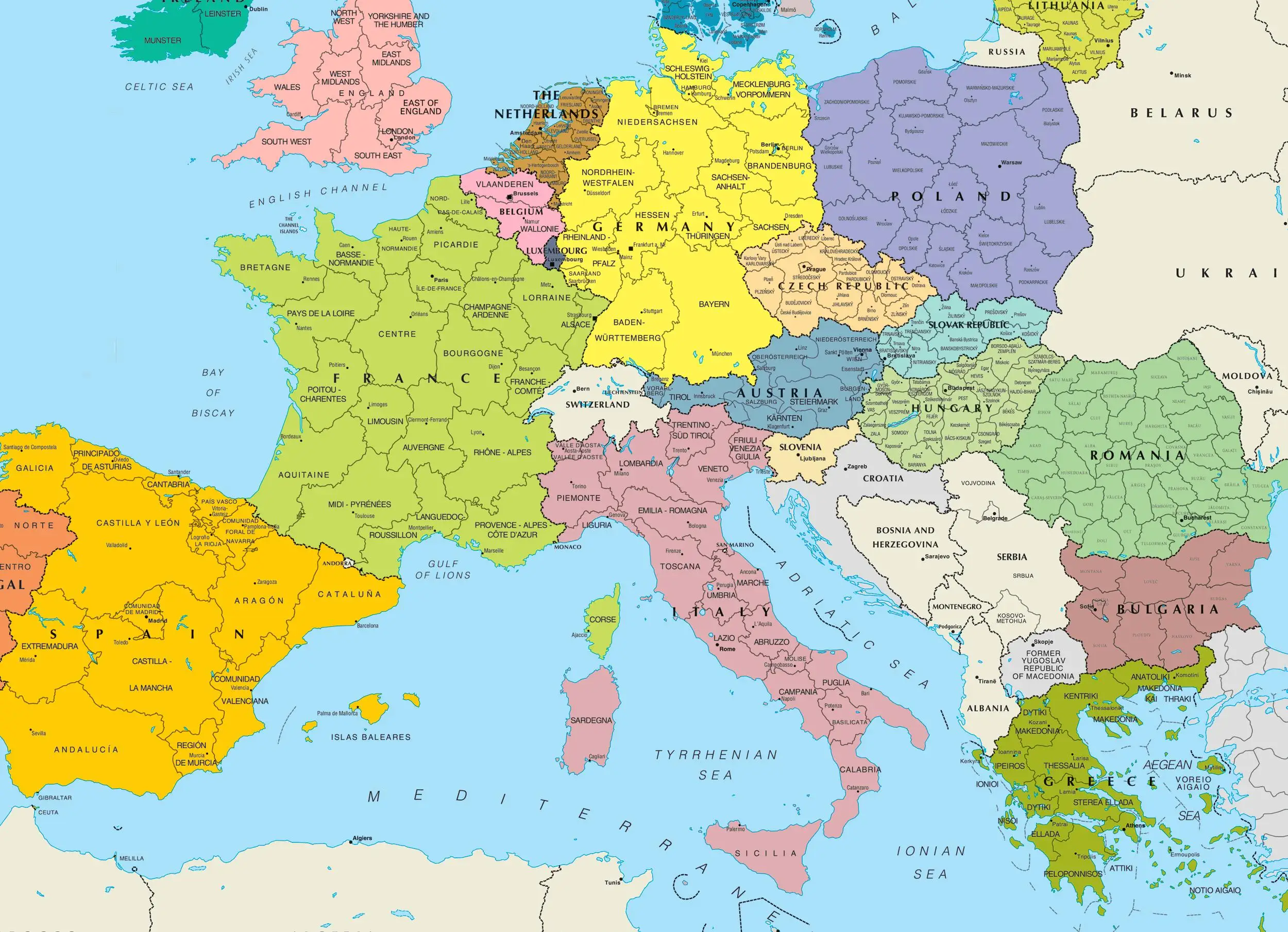 Affiche d'art imprimée de carte européenne