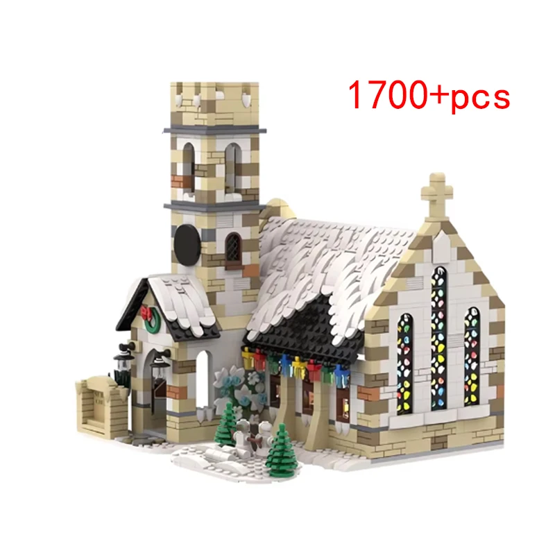 Spot MOC-147549 Winter Church Small Particle Assembly Building Blocks Christmas Fake Building Model Toy Gift