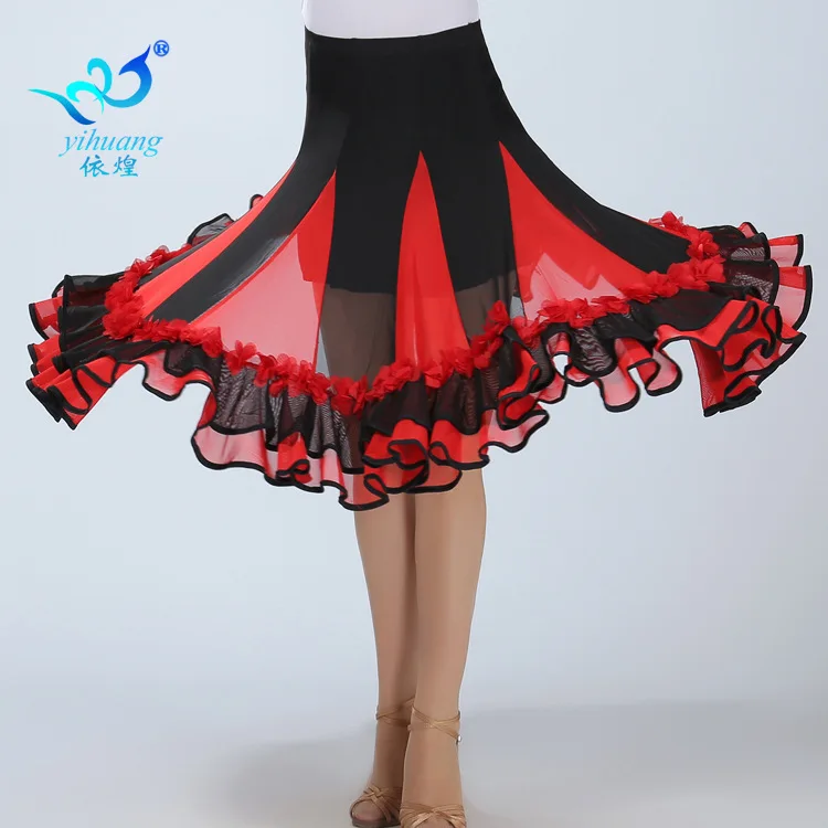 

Dance Skirt Performance Dress Mesh Mid Length Dress Practice Performance Dress Latin Dance Swing Dress Trade Dance Skirt