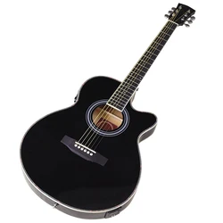 Thin Body Guitar Acoustic Electric Guitar 6 String 40 Inch Acoustic Guitar Full Basswood Black Folk Guitar with EQ