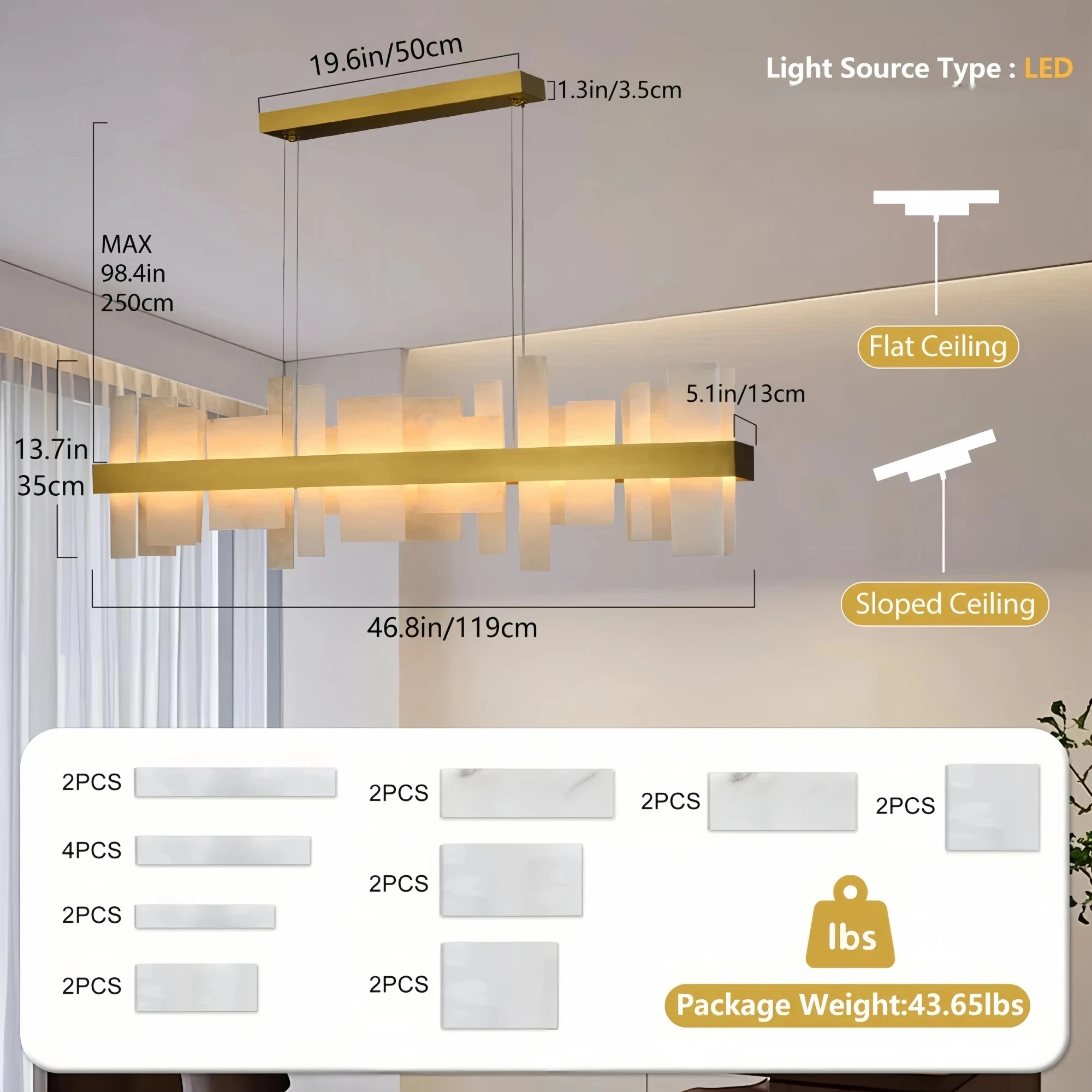 Spanish Marble Pendant Light Dining Table Alabaster Led Ceiling Chandeliers For Kitchen Living Room Bedroom Villa Hanging Lamp - view 6