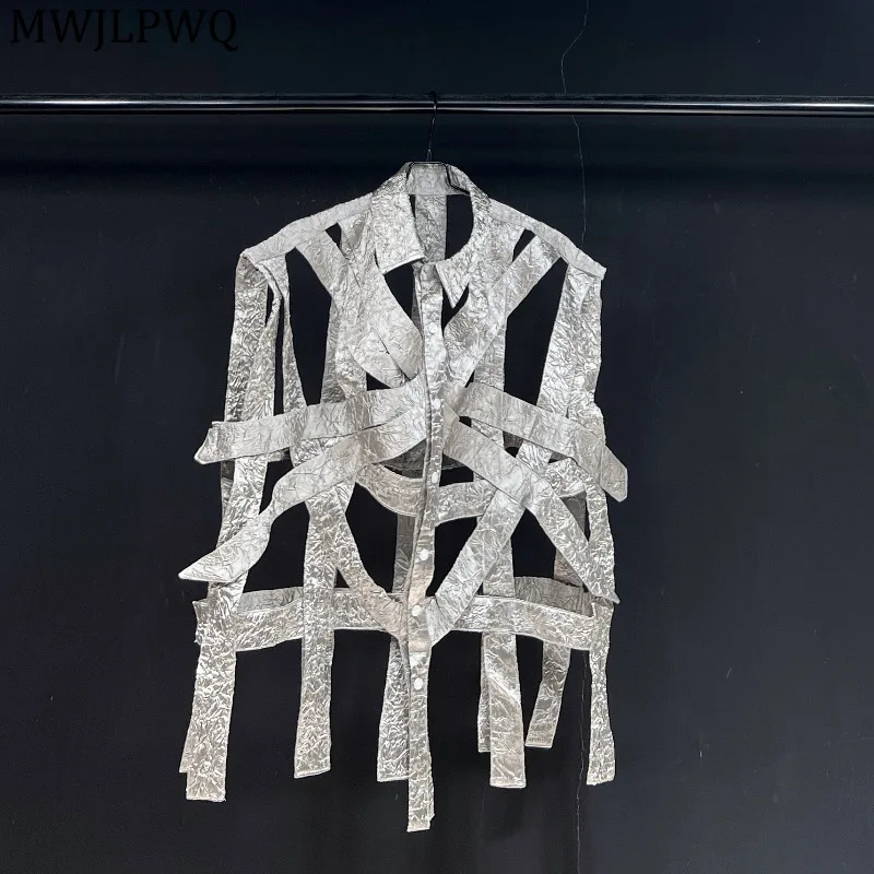 

MWJLPWQ 2025 Summer Laple Hollow Design Vest High Street Loose Casual Silver Clothing Unisex Single Breasted Casual Tops 11656