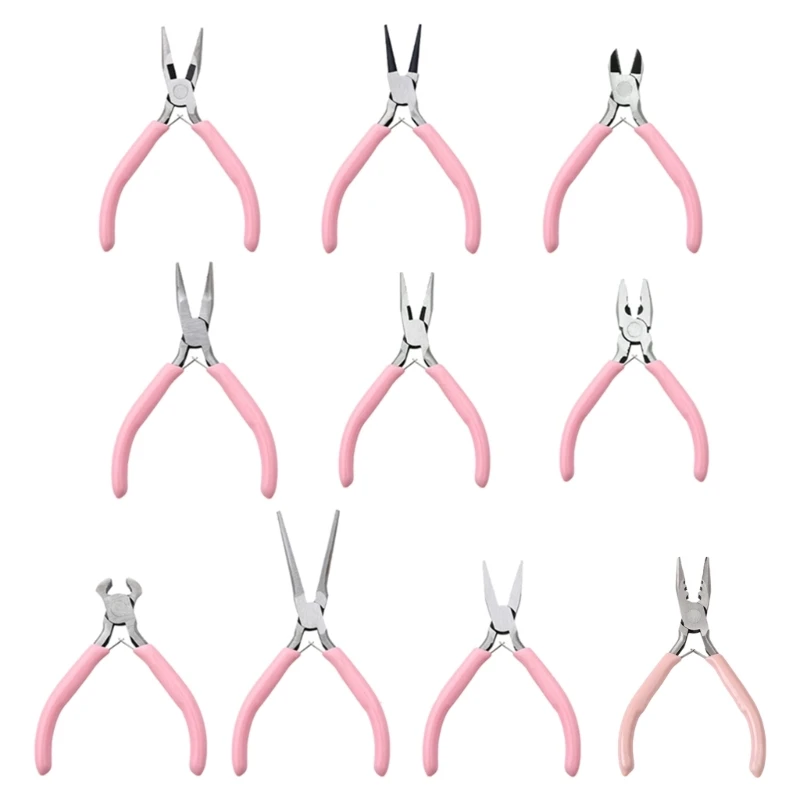 Practical Pink Jewelry Pliers Tool Set with Curved Long Nose Pliers and Tweezers