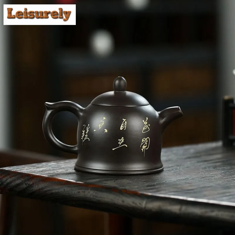 190ml Aesthetic Yixing Purple Clay Teapots Famous Artists Handmade Golden Bell Pot Raw Ore Black Mud Kettle Zisha Tea Set Gift