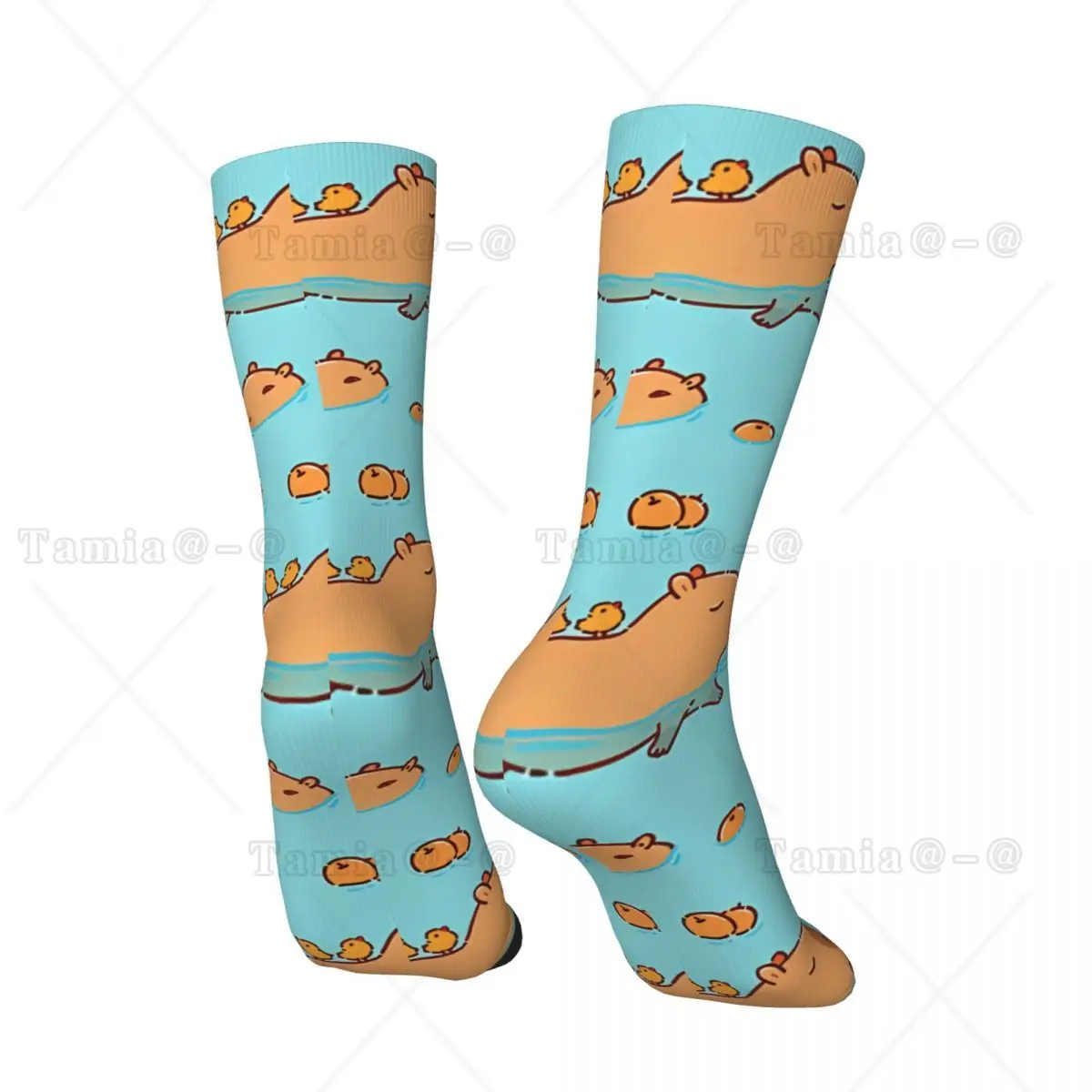 Capybara Pattern Swimming With Oranges Men's Socks Retro Harajuku Street Style Novelty Pattern Crew Sock