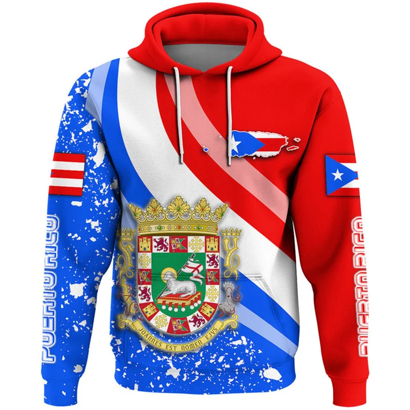 The Commonwealth Of Puerto Rico Coat Of Arms 3D Printing Hoodies Puerto Rico Flag Map Graphic Hooded Sweatshirts Mens Pullovers