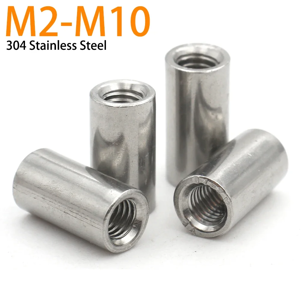 2-50pcs M2 M2.5 M3 M4 M5 M6 M8 M10 304 Stainless Steel Extension Thicken Cylindrical Connect Nut Round Column Joint Coupling Nut