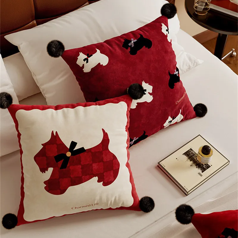غطاء وسادة مربع الأحمر رمي كيس وسادة المخملية المخدة القط الكلب طباعة للسرير الأريكة كرسي أريكة مكتب الديكور فكرة Gits