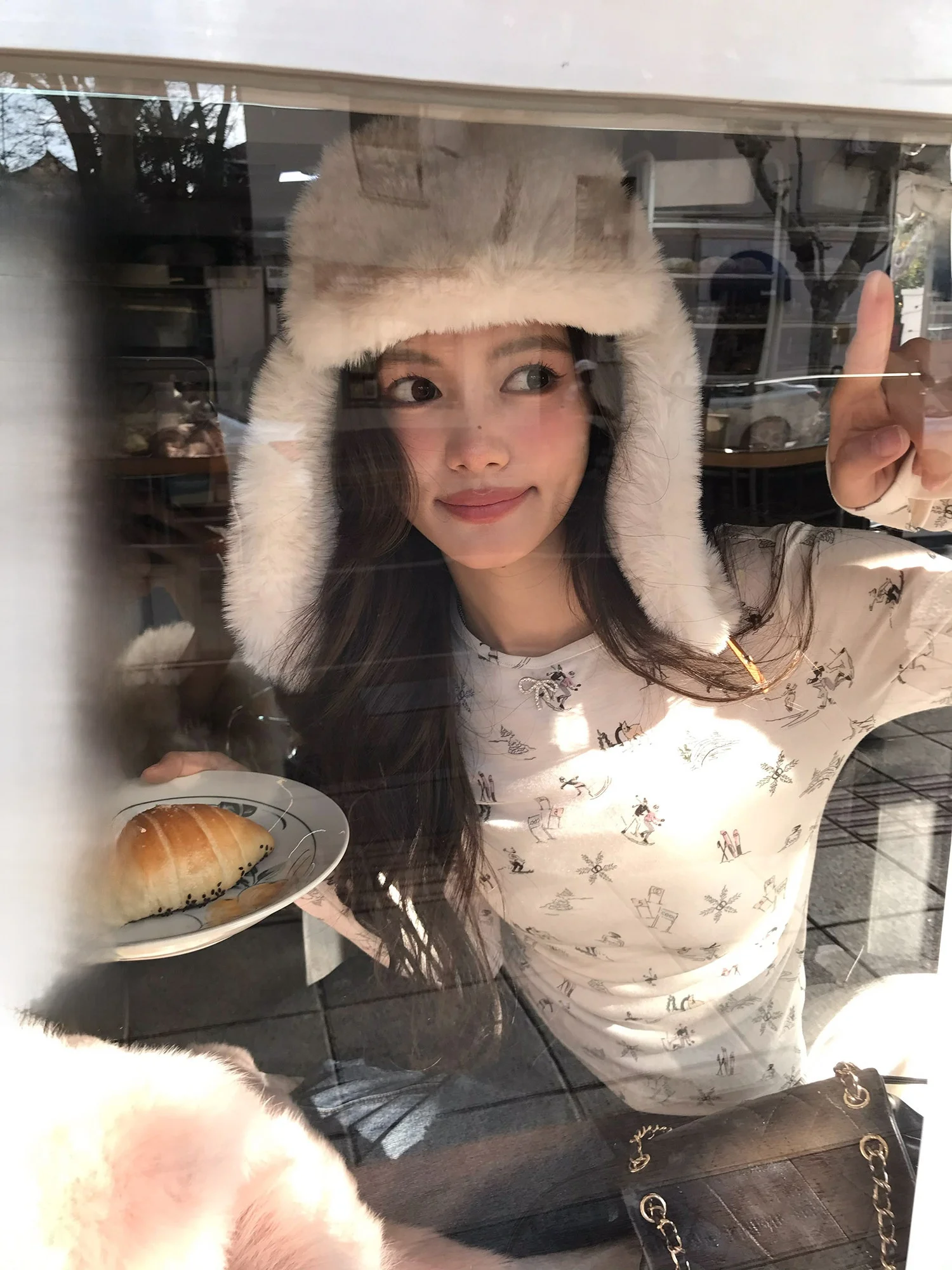 

Woolen Knitted Base irt Ski Print Casual Sle Women's T-irt round Ne Long Sve Regular Fit Winter Limited Edition