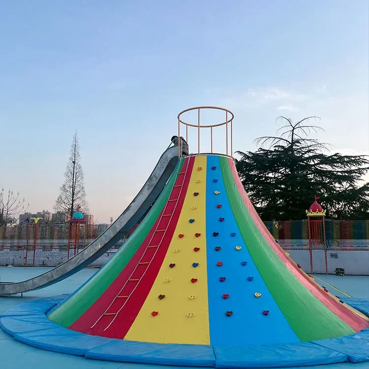 &Non-Powered Steel PVC Volcano Climbing Slide Kids Playground Equipment Max Capacity for Commercial Amusement Parks