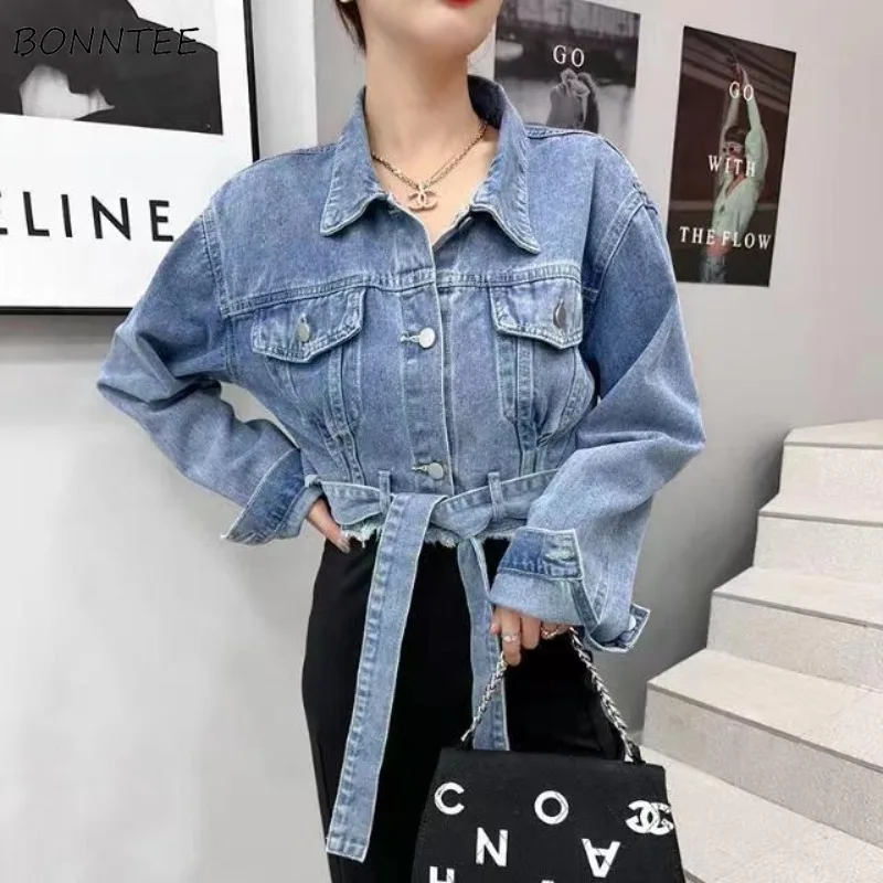 Denim Jackets Women Lace-up Vintage Creativity Charming Cool Special Korean Style Spring All-match Daily Leisure Basics Popular