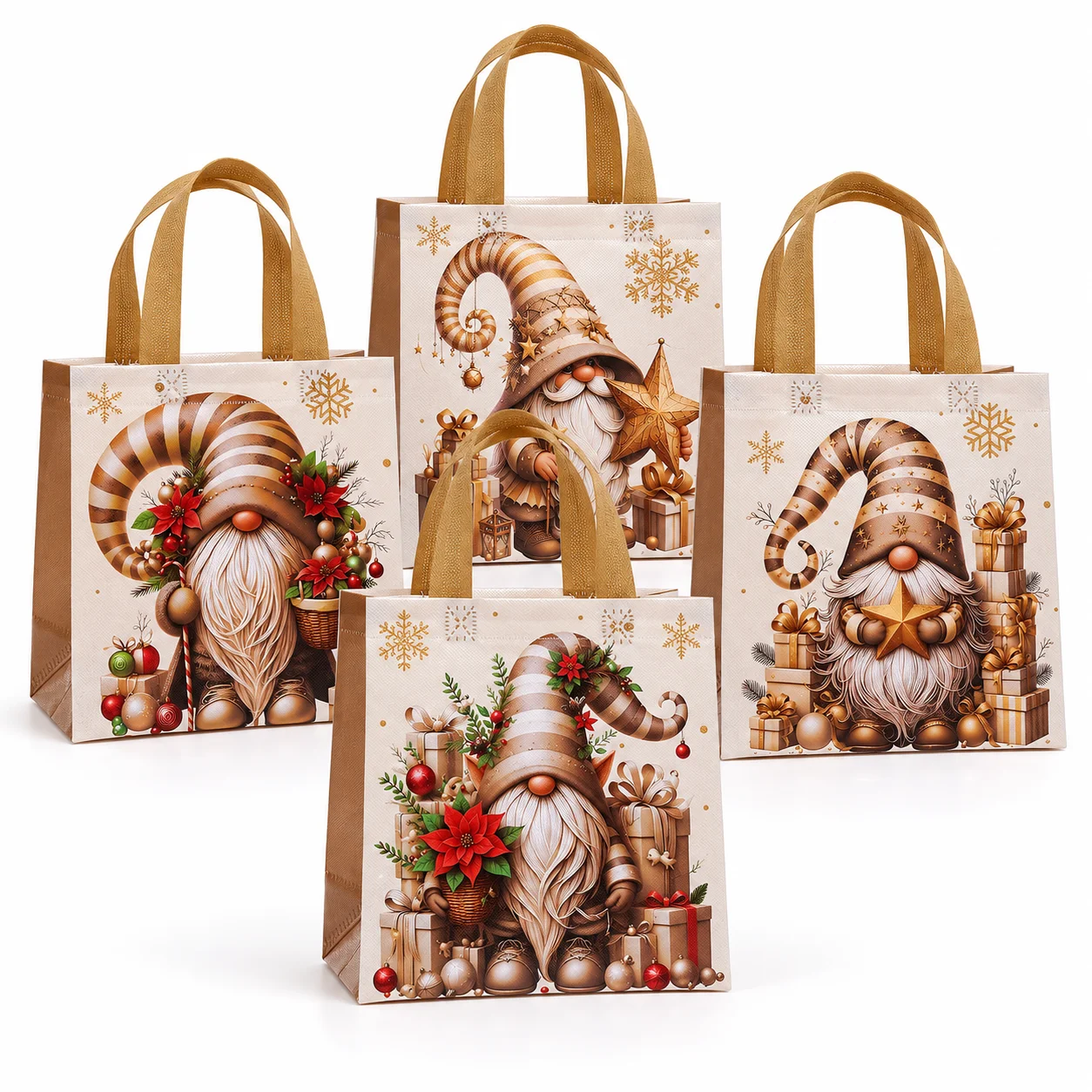 4/8/12pcs Christmas Gift Bags, Gnome Prints with Handles, Perfect for Holiday Gifting, Festive Packaging for Gifts