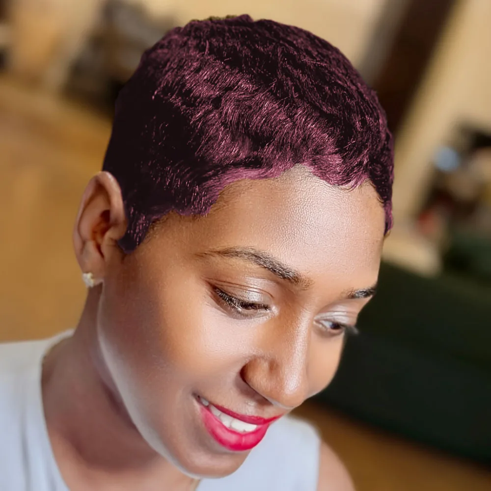 

Парик из натуральных волос, парик с стрижкой пикси, короткие вьющиеся волнистые парики из натуральных волос для женщин, полный машинный парик, плотность 150%, 4 дюйма