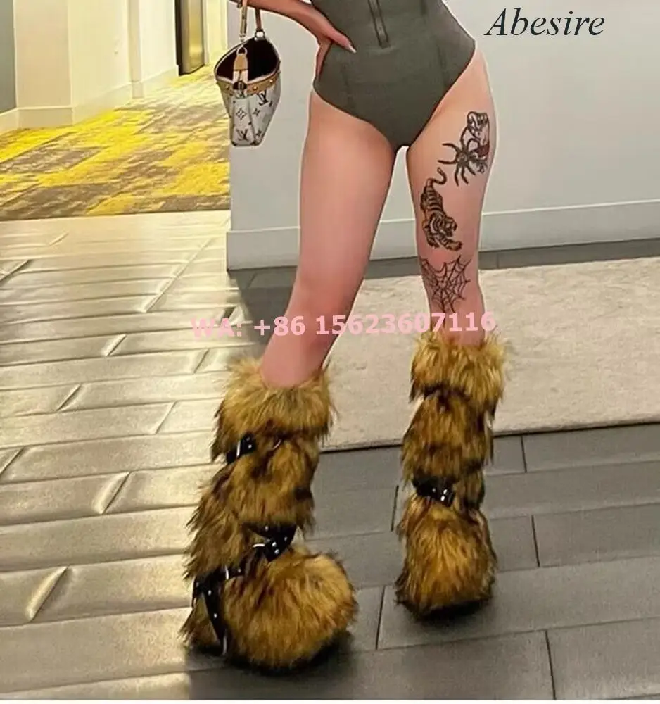 

2023 New Hot Girl Thick-Soled Slimming Furry Women's Boots Niche Cross-Decorated Warm High Boots Women's Thick-Soled Boots