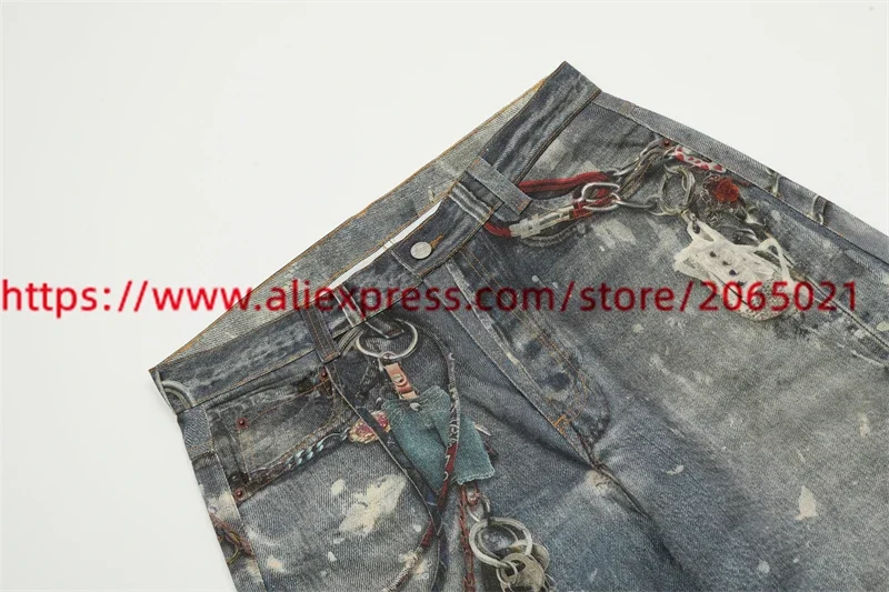 Jeans de algodão para homens e mulheres, calças retas, corredores casuais, calças soltas, perna larga, trabalhando fora, grafite, jato de tinta