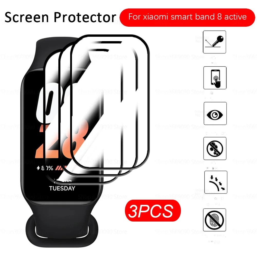 3Pcs 3D Curved ScreenProtector For Xiaomi Smart Band 8 Active Band8 8Active Band8Active Tempered Glass Smartband Protective Film