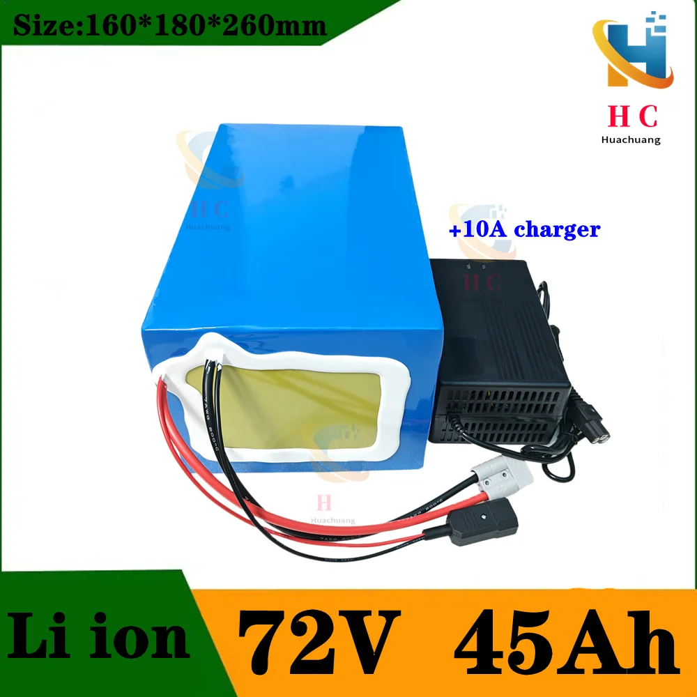 customize 72v 45Ah li-ion battery lithium ion 80A BMS for 500w 3000w Tricycle scooter bike Motorcycle inverter +10A charger