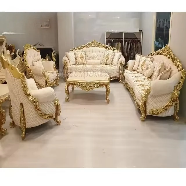 

Fashion living room furniture ivory gold living room set classic living room sofa