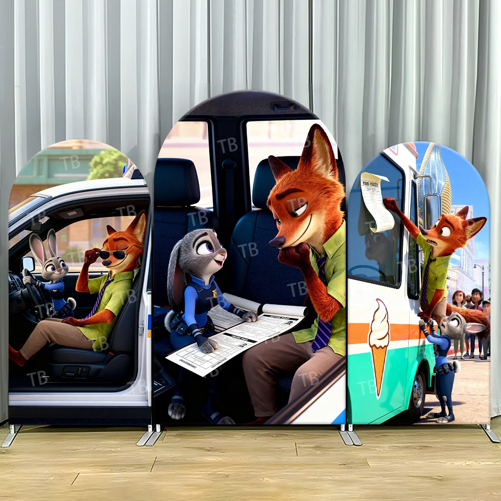 

Zootopia Judy Nick Vehicle Arch Backdrop Cover Ice Cream Truck Scene For Kids Birthday Party Dynamic Cartoon Theme Photo Booth
