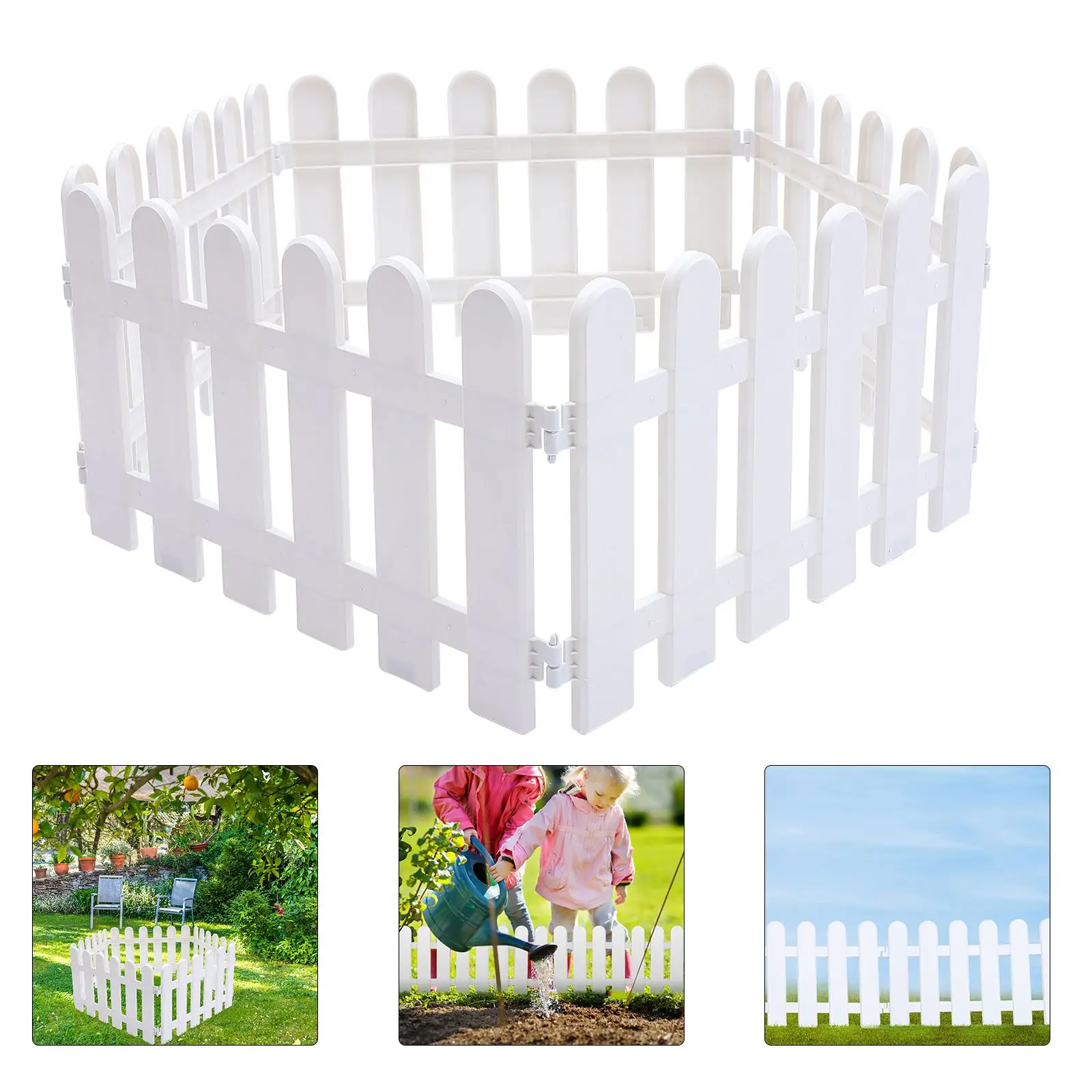 5Pcs Garden Fence Edging Border Lawn White Decorative Picket Plastic Outdoor Barrier Flower Pet Fences Yard Panels Path Edgings