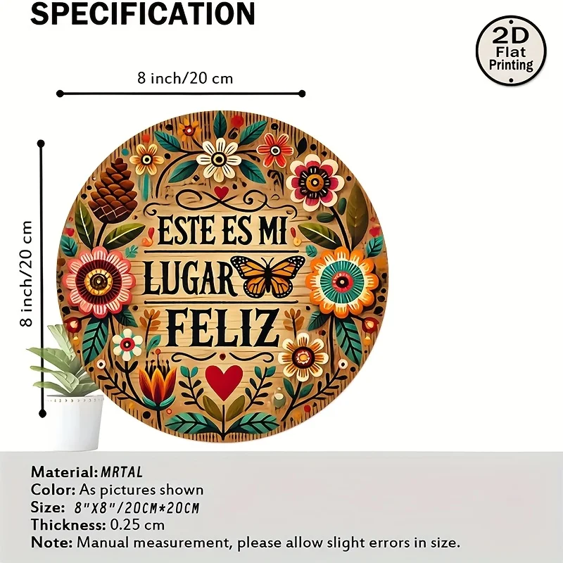 2D Flat - 1pc Vintage Spanish Floral Metal Wall Decor - 8X8 Round Spanish Phrase 