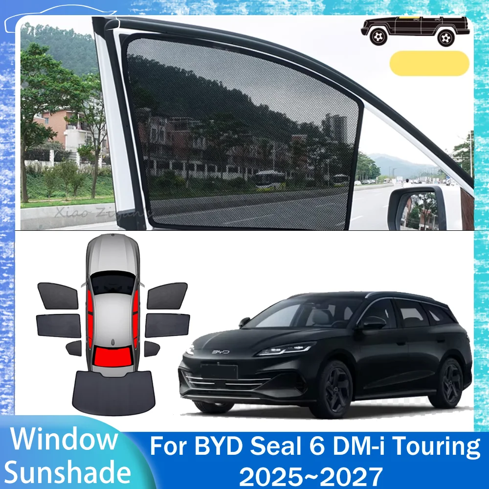 

Для BYD Seal 6 DM-i Touring 2025~2027 2026: Магнитные сетчатые солнцезащитные шторки для боковых окон, защита от солнца, аксессуары для интерьера автомобиля