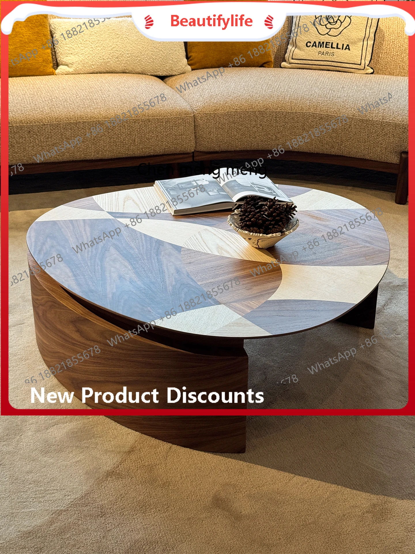 

Medieval special-shaped coffee table, walnut-colored small apartment, living room, household tea table, painted H