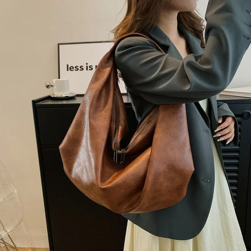 

Women's Shoulder Bag Black Large Hobo Shopping Bag Solid Color High-quality Soft Leather Crossbody Bag Women's Casual Handbag