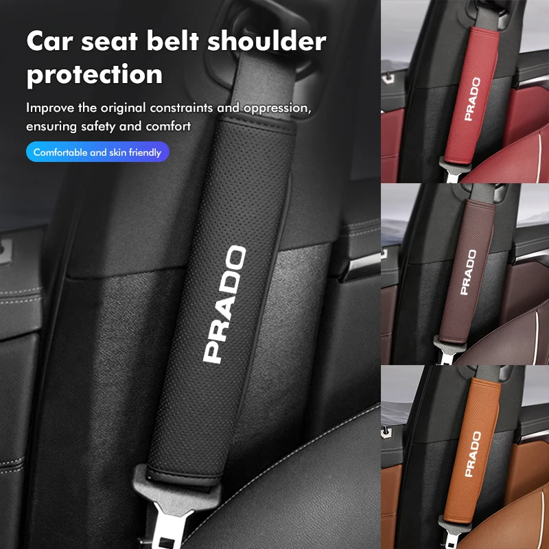 Leather Car Seat Belt Cover Shoulder Strap Pad Accessories For Toyota Prado 90 120 150 J90 J120 J150 LC90 LC150 2015 2016