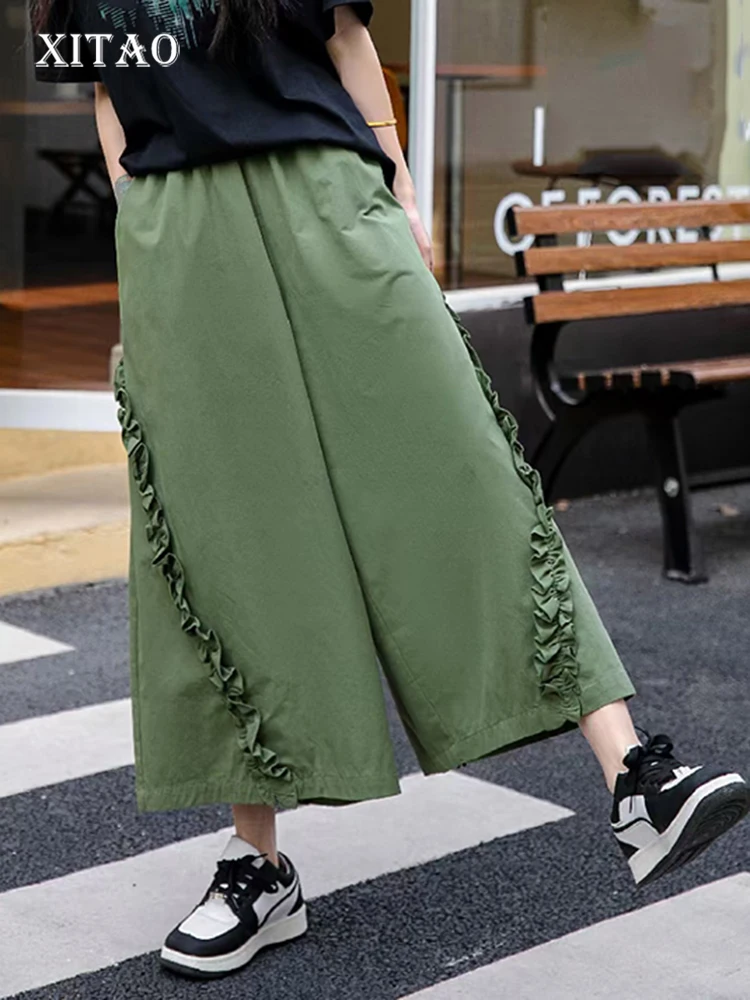 

XITAO Loose Solid Color Wide Leg Pants Personality Edible Tree Fungus Women Spring Summer New Ankle Length Pants GJ1008