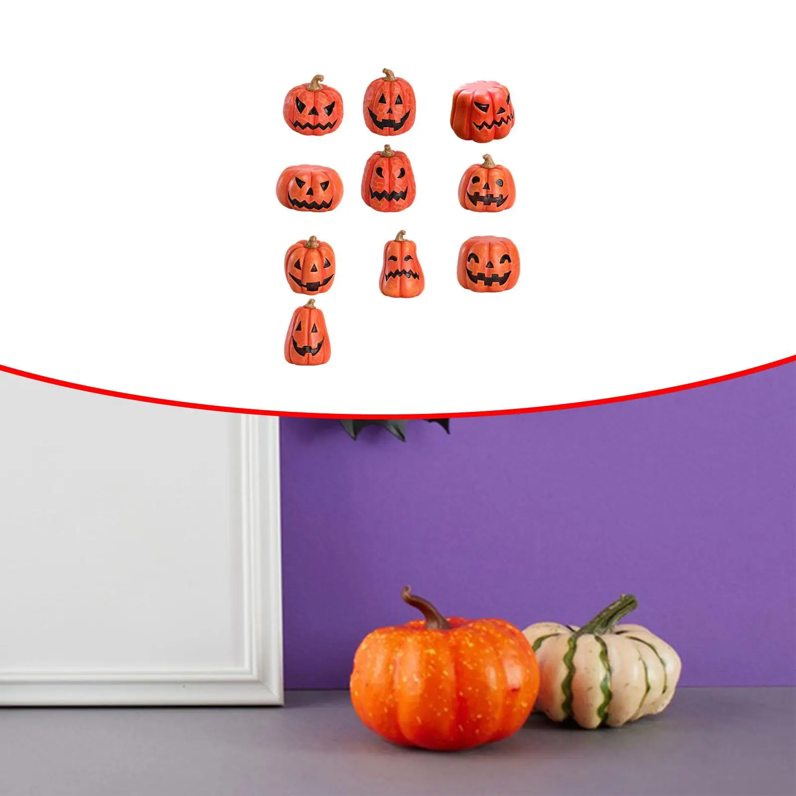 10Pcs Halloween Pumpkin Decorations Holiday Gift Resin Table Centerpiece Pumpkin Statues for Indoor Outdoor Garden Bedroom Home