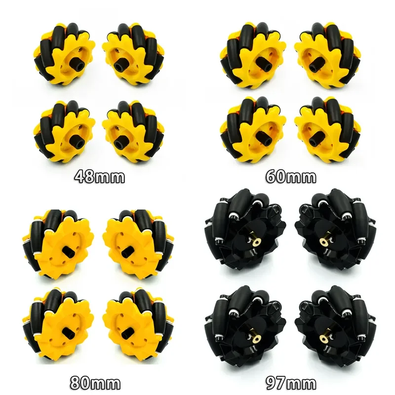 4pcs/lot 48mm 60mm 80mm 97mm High Hardness Plastic Mecanum Wheel Omni-Directional for TT Motor Smart Robot Car with 6mm hubs