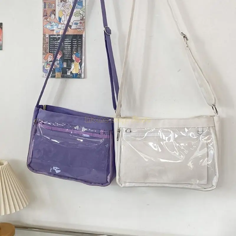 

X90D School Girl Student Shoulder Handbag Japanese Anime Clear Canvas Crossbody Bag