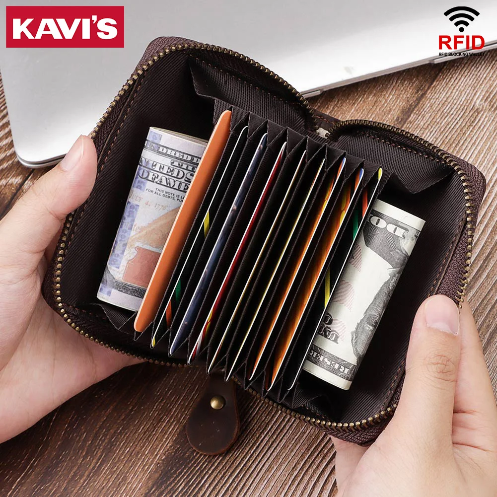 

KAVIS 100% натуральная кожа кошелек с несколькими слотами для карт для мужчин Crazy Horse сумка для хранения денег бизнес мини-кошелек с держателем для банковских карт