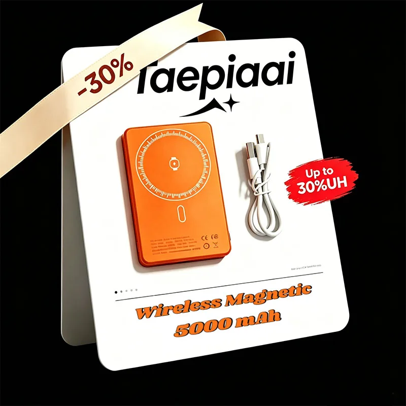 

Taepiaai 20W 5000mAh Magnetic Portable Mini Magnetic Qi2 Safety Charger Slim Card Power Bank Battery External for iPhone Samsung