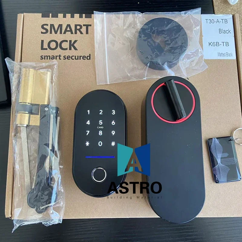 T30 Smat Tuya Front Digital Biometric Password Finger Print Deadbolt External  Key Fingerprint Door Lock for Home