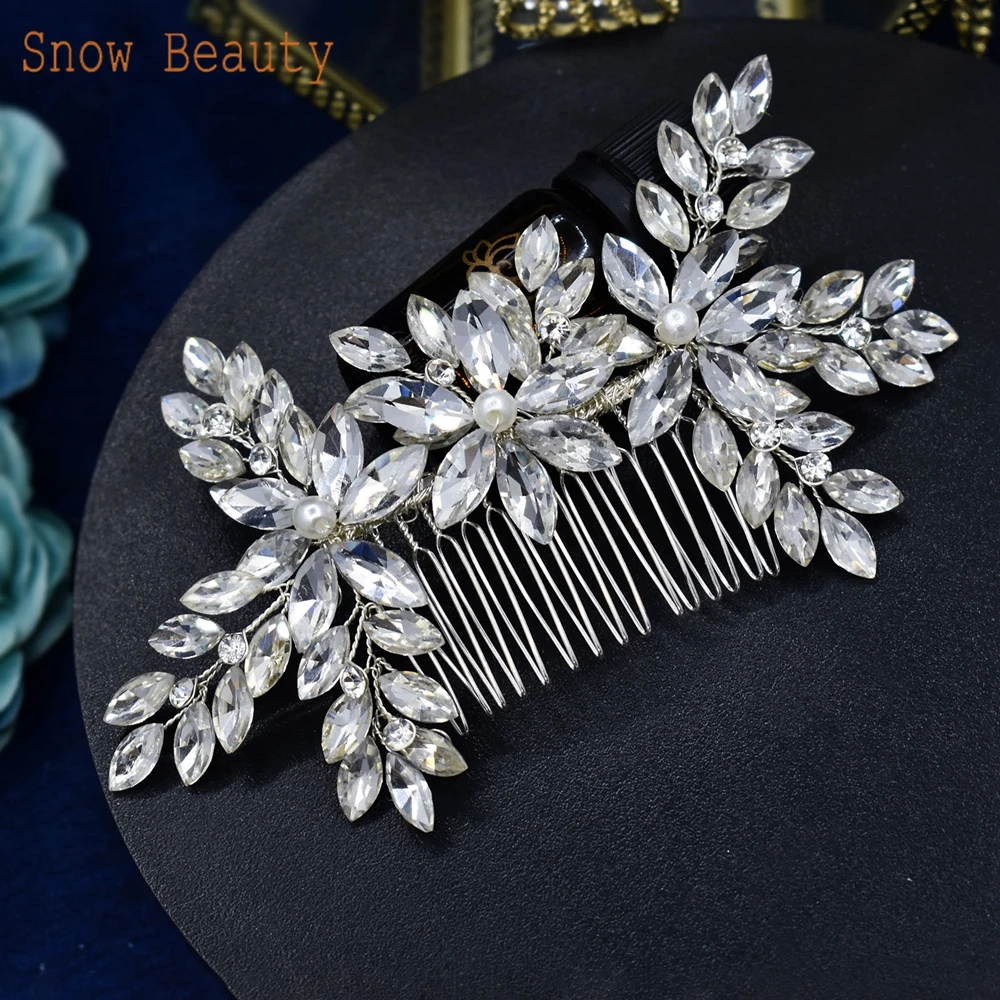 Silver Wedding Hair Comb para Mulheres, Bridal Hair Pieces, Pearl Rhinestone Tiara, Acessórios para Meninas, DZ024