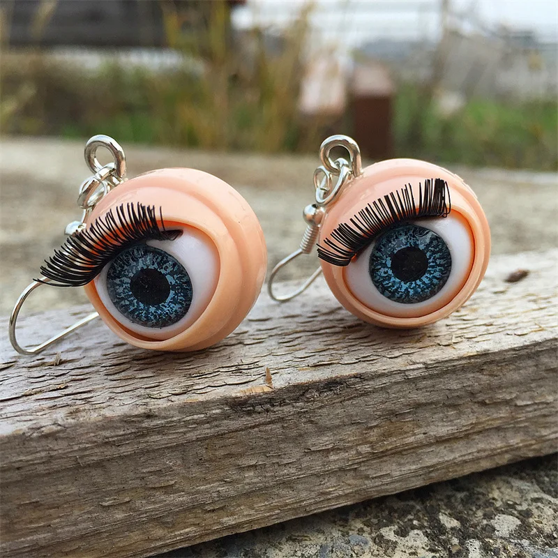 Awful creepy doll eyeball earrings with awful blinking action weirdos,spooky halloween jewelry