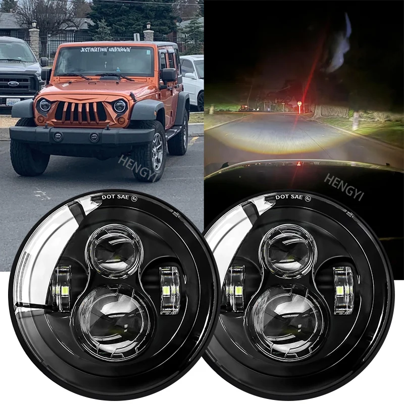 High Bright 7 Inch LED Headlights Anti-glare Round H6024 LED Headlight Compatible with Jeep Wrangler JK JKU TJ LJ Chevy Ford