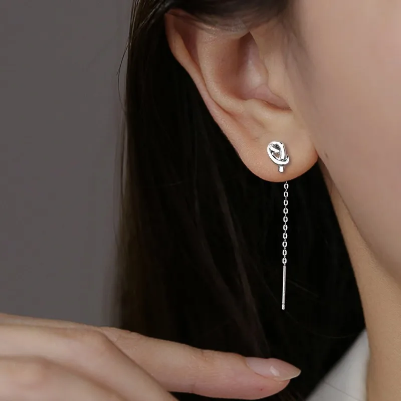 Minimalist Knot Threader Earrings for Women, Copper Material Dainty Infinity Knot Ear Threads, Elegant Symbolic Jewelry Gift