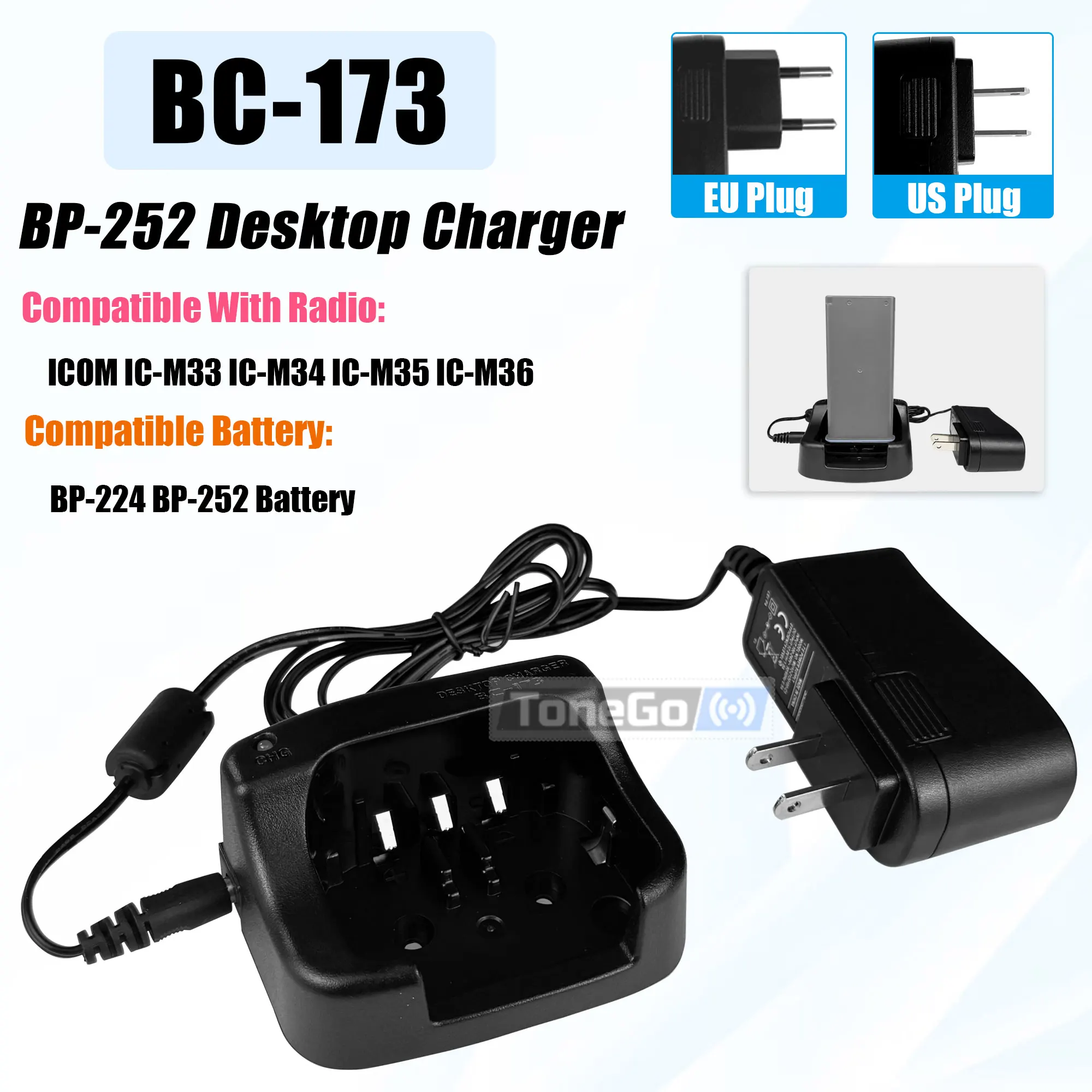 BC-173 Desktop Charger Compatible With Icom IC-GM1600 IC-M2A IC-M33 IC-M32 IC-M31 Radio BP-224 BP-252 Battery Charger EU/US Plug