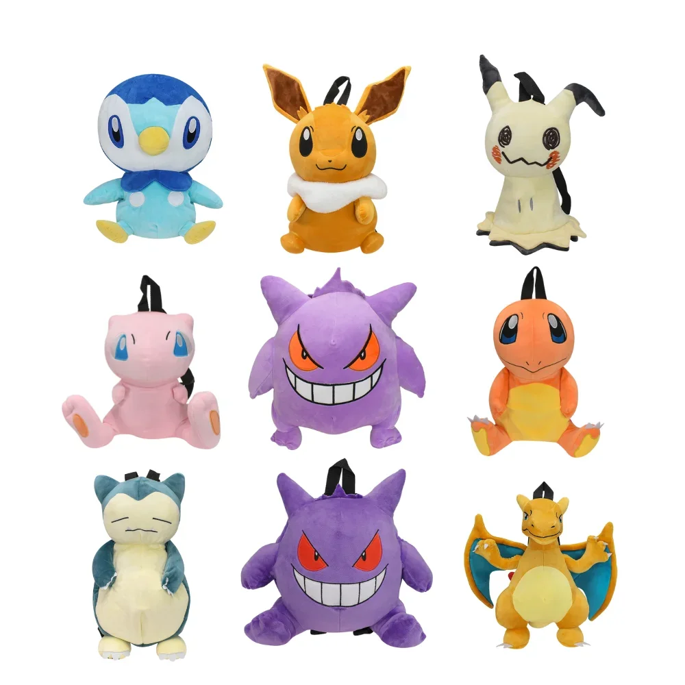 Pokemon pluszowy plecak Gengar Mimikyu Eevee Snorlax Charmander Charizard Mew Rowlet nadziewane zabawki torba na ramię na prezenty dla dzieci