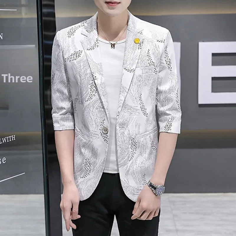 

Casual Slim Fit Men's Summer Thin Svel Suit Korean Sle Faionable Casual Wear k Flower Pattern Haome Small Sui...