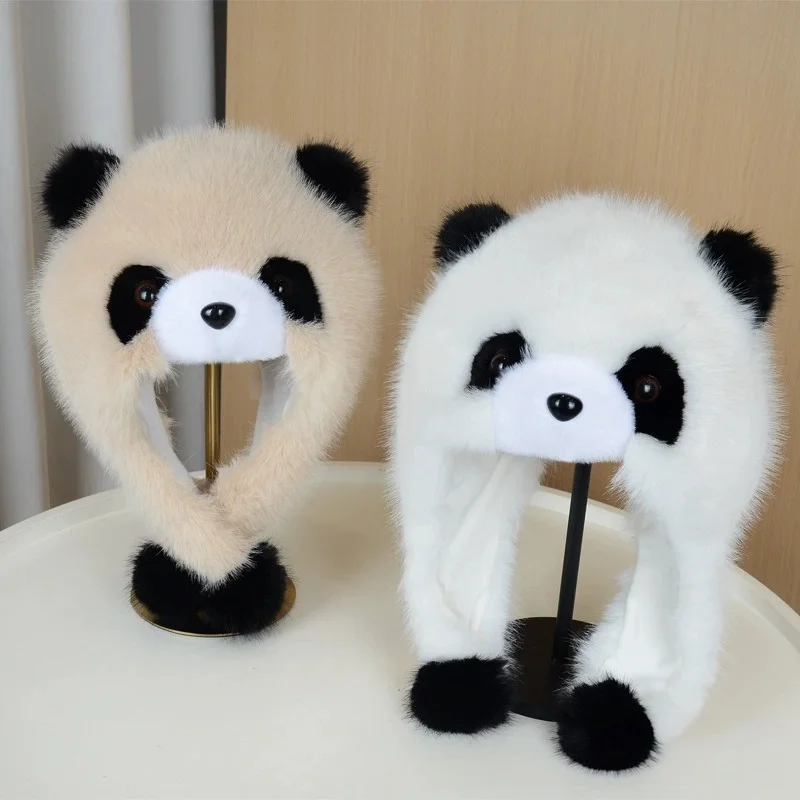Panda Hat: Winter-Thickened Faux Fur, Cute Cartoon Design, Ear-Covering, Fluffy, Windproof, Winter Warm-Up Hat