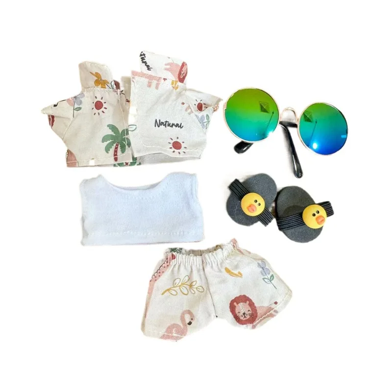 17cm Cute Baby Clothes Accessories For Korea Kpop Exo Labubu Idol Dolls Clothing Doll Clothes Sunglasses Coconut Palm Beach Suit
