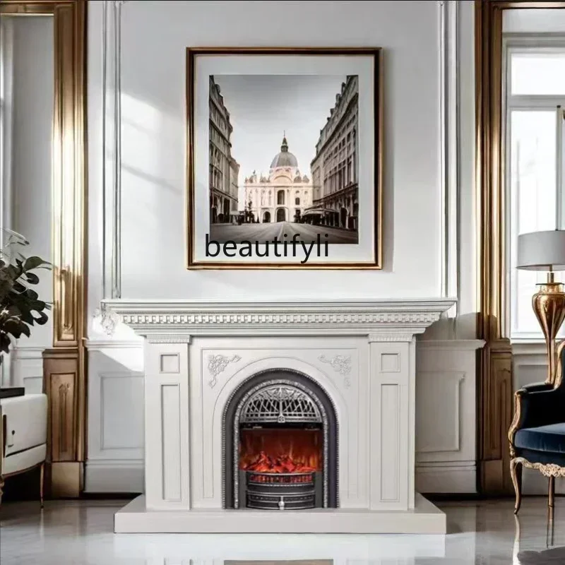 

LJYEuropean living room entrance cabinet French retro solid wood fireplace decorative cabinet Simulation fire fireplace cabine