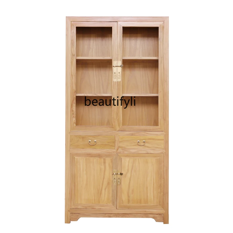 

Chinese-style camphor wood bookcase solid wood insect-proof glass shelf display storage tea file cabinet